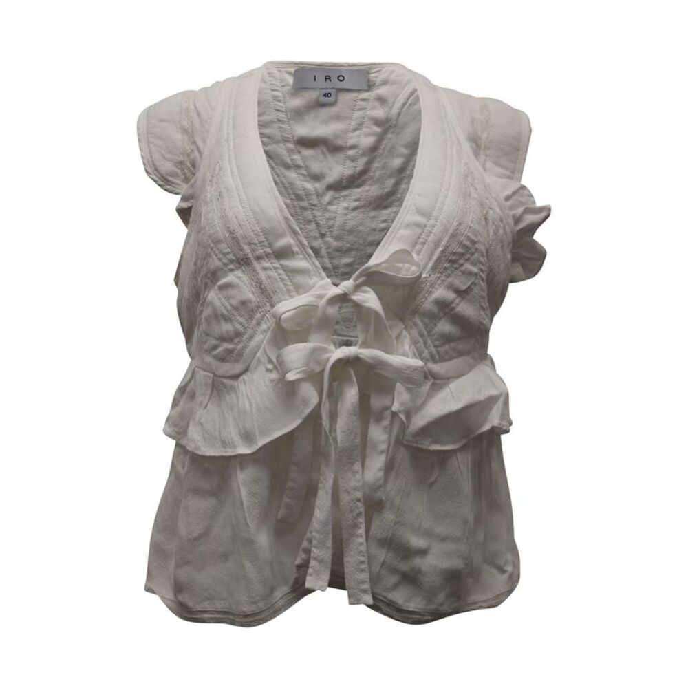 Iro Ruffled Tie-Front Blouse in White Cotton